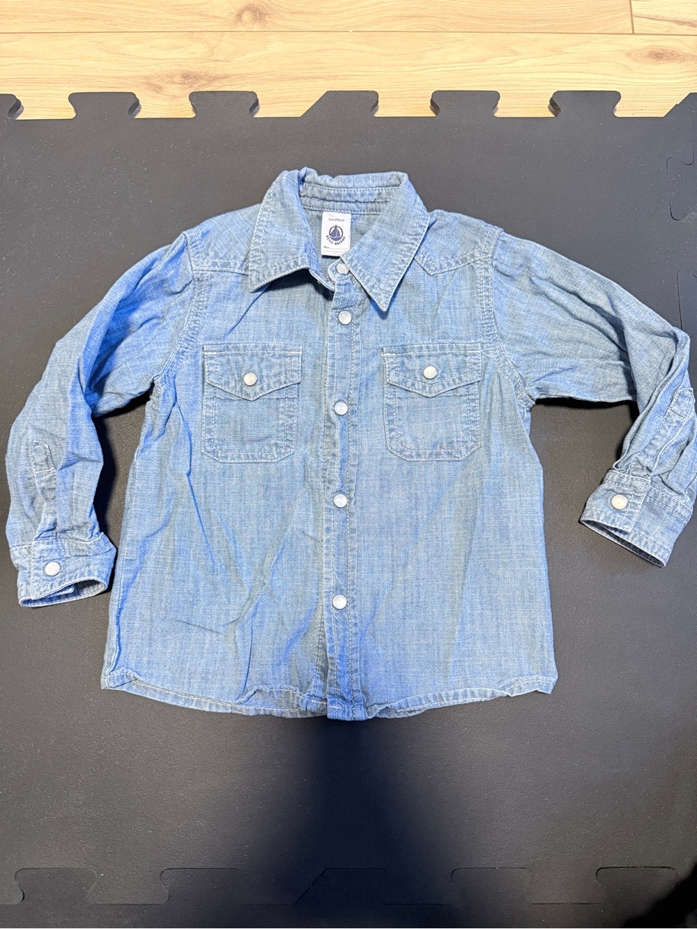 Petit Bateau Light Blue Chambray Kids Button-Down Shirt 3ans